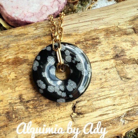 GOLD SNOWFLAKE OBSIDIAN NECKLACE - Picture 2 of 2